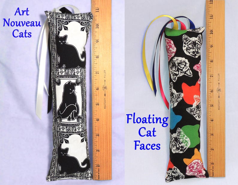 Medium Catnip Kicker Toy with Ribbons • 10” to 11” long • Cat Themed Cotton Fabrics image 4