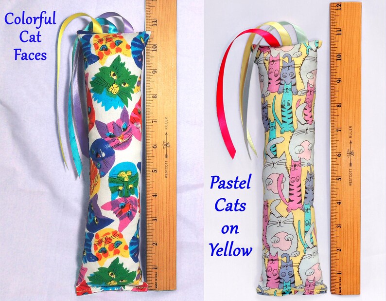 Medium Catnip Kicker Toy with Ribbons • 10” to 11” long • Cat Themed Cotton Fabrics image 6