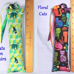 Medium Catnip Kicker Toy with Ribbons • 10” to 11” long • Cat Themed Cotton Fabrics image 3