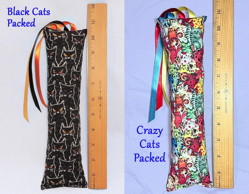 Medium Catnip Kicker Toy with Ribbons • 10” to 11” long • Cat Themed Cotton Fabrics image 10