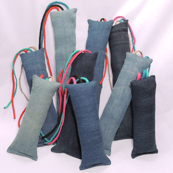 Durable Denim Cat Kicker Toy with Craft Cord for Your Tough Kitties! Natural, Quality Catnip & Silver Vine. Upcycled Jeans.