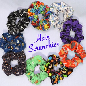 Cat Themed Handmade Hair Scrunchies - 100% Cotton Fabric - Individual, Set of 2, Set of 3 - Choose your pattern(s) - Free Shipping!