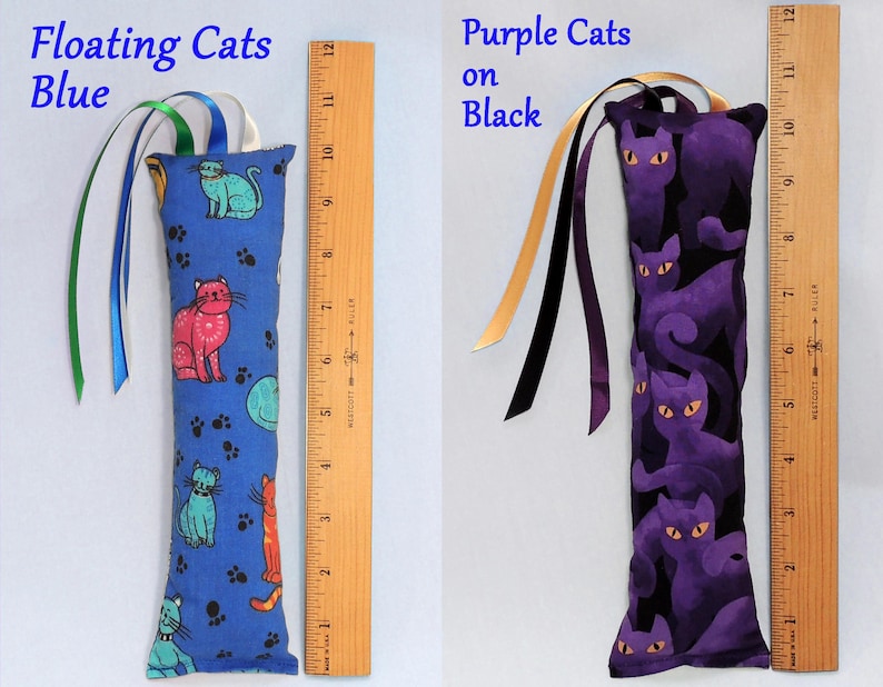 Medium Catnip Kicker Toy with Ribbons • 10” to 11” long • Cat Themed Cotton Fabrics image 9
