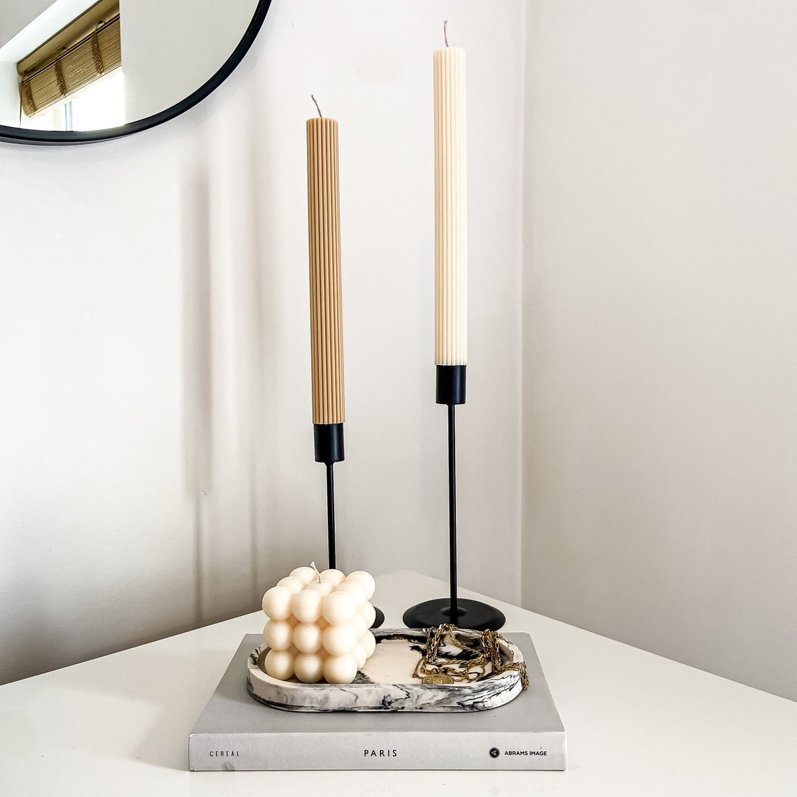 Dinner Candles set of 2 Neutral Colours Soy Wax Ridged Etsy