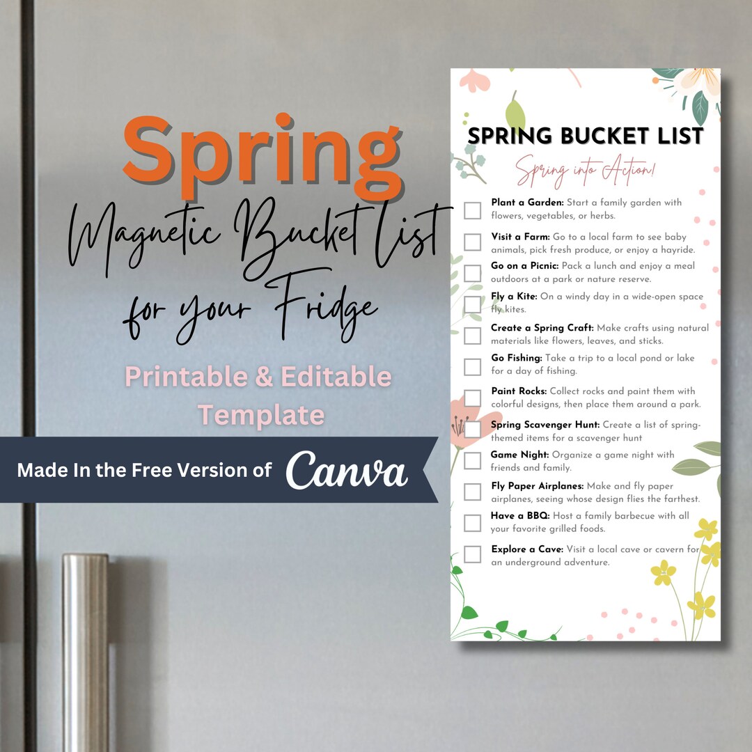 Spring Bucket List Visual Spring Bucket List Digital Download Bucket List Template to Do List ...