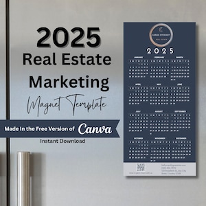 Calendrier de marketing immobilier 2025 Magnet pour agents immobiliers Magnets pour réfrigérateur Magnet pour agent immobilier Magnet pour réfrigérateur Canva Immobilier