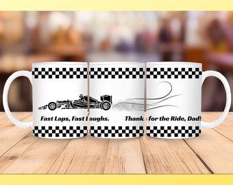 Taza inspirada en la Fórmula 1 / Gracias por el viaje, papá / Regalo del Día del Padre para fanáticos de las carreras / Taza de café de F1 / Regalo de cumpleaños para amantes de los autos