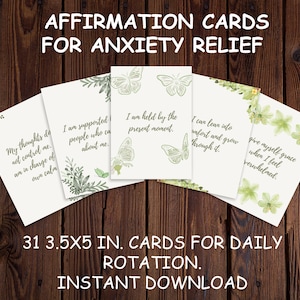 Tarjetas de afirmación digitales para aliviar la ansiedad / Motivación diaria para el autocuidado / Descarga instantánea para una mentalidad positiva y la reducción del estrés
