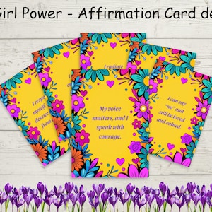 Tarjetas de Afirmaciones de Empoderamiento para Niñas y Mujeres: Amor Propio y Confianza / Caja de Regalo Rosa, Expositor de Madera, Atención Plena e Intenciones Diarias