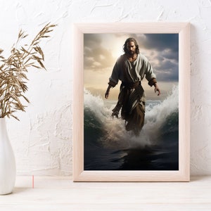 Jesus Walks On Water Living Room Wall Art Jesus Picture Home Decor Pictures Of Jesus Framed Canvas Jesus Painting Christ Walking On Water