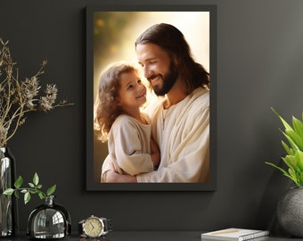 Jesús y el niño arte pared Jesús abraza a los hijos de Dios arte de la pared Soy un hijo de Dios Imagen de Jesús con niños Pintura de Jesús me ama
