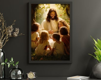 Arte de la pared de Jesús y los niños Jesús abrazo Arte de la pared de los niños de Dios Soy un hijo de Dios Imagen de Jesús con los niños Estatuilla de Jesús sosteniendo al bebé