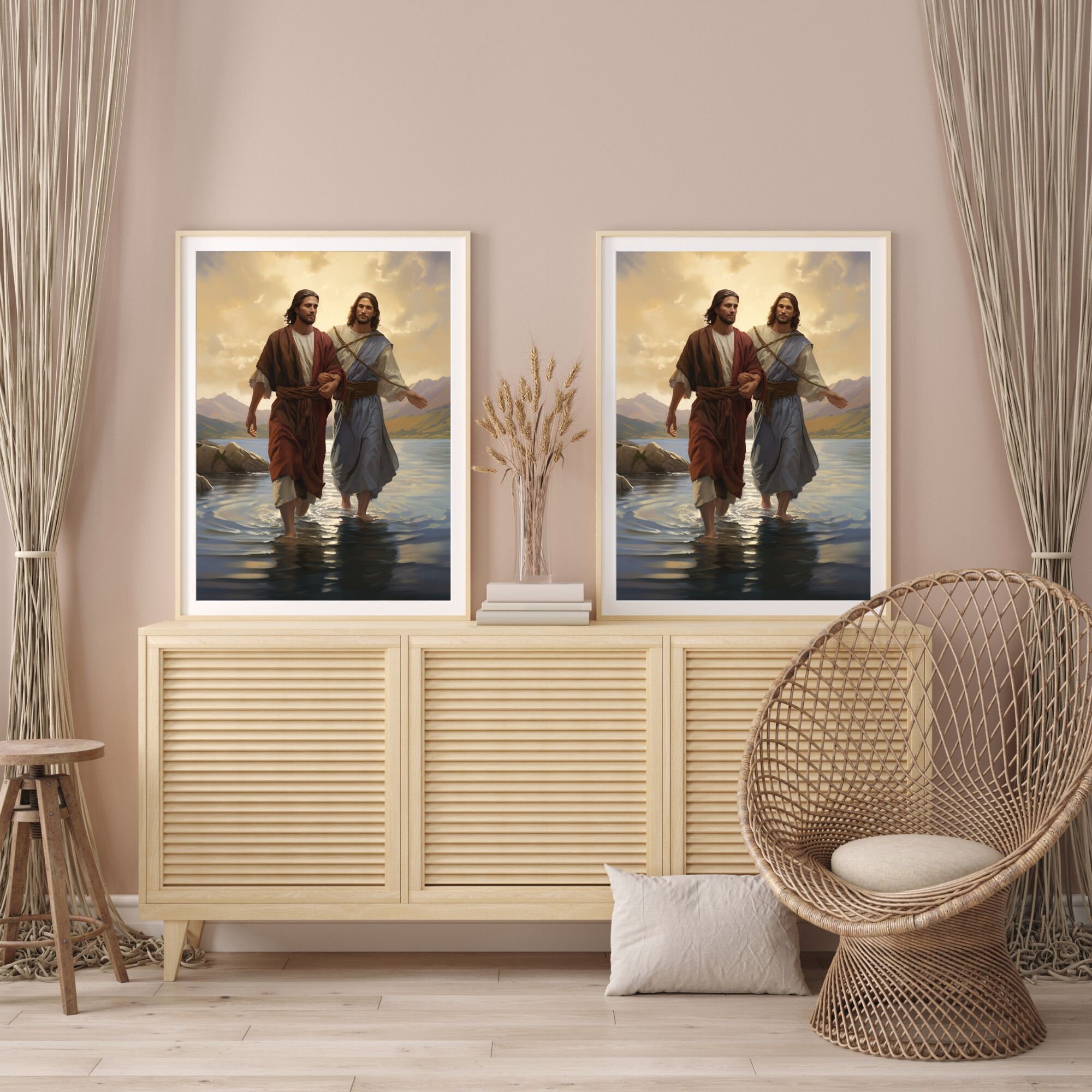 Jesus and Peter Walk on Water Bible Scripture Wall Art Pictures of ...