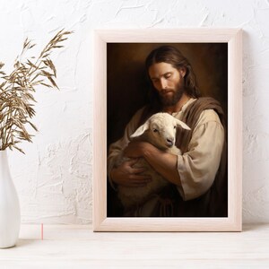 Jesus Christ And Lamb Of God Living Room Biblical Wall Art Painting Pictures Of Jesus Christ And Lamb Framed Canvas Home Wall Decor