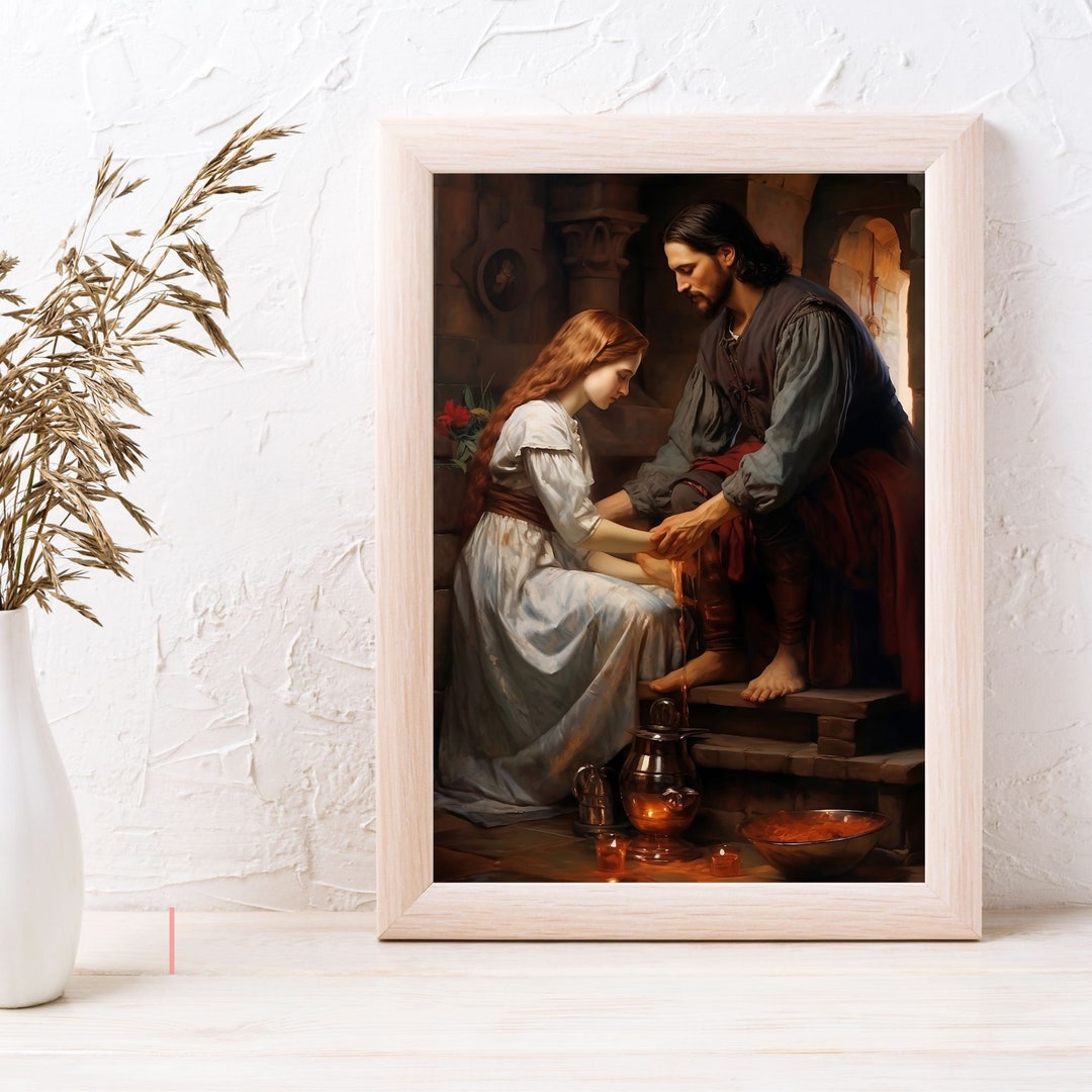 Mary Magdalene Washing Jesus Feet Mary Anointing Jesus Jesus Painting ...