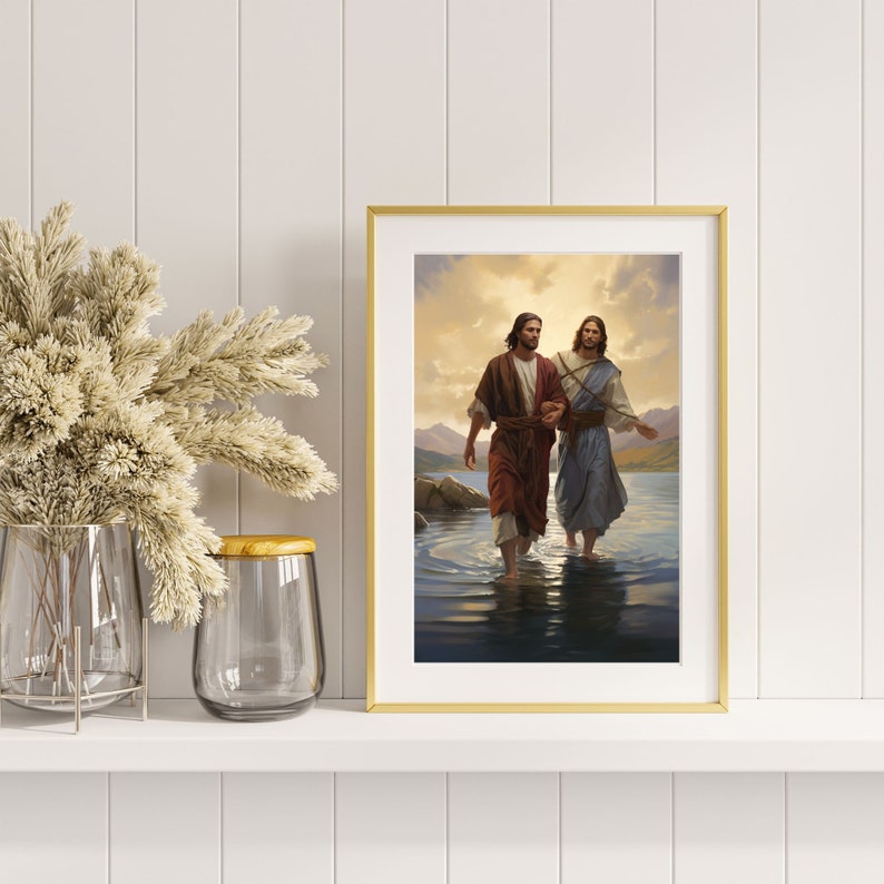 Jesus and Peter Walk on Water Bible Scripture Wall Art Pictures of ...