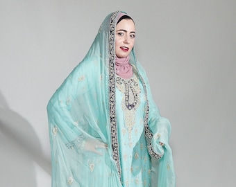 Suha hand embroidered sequin blue Wedding Dress Pakistani
