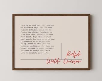 Ralph Waldo Emerson, « Confort les jours difficiles, sourit quand la tristesse s'impose... », téléchargement numérique, décoration d'art mural, cadeaux inspirants pour la maison
