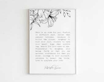 Ralph Waldo Emerson - "Dit is mijn wens voor jou: troost op moeilijke dagen..", digitale kunstafdruk, gedicht cadeaucitaten
