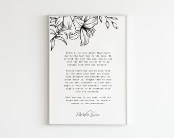Ralph Waldo Emerson - "Schrijf in je hart dat elke dag de beste dag van het jaar is..", digitale kunstafdruk, gedicht cadeaucitaten