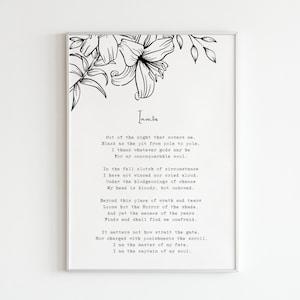 Invictus, William Ernest Henley, &quot;I am the master of my fate, I am the captain of my soul&quot;, Digital Art Print, Poem Quotes Gifts