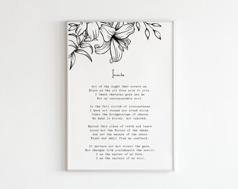 Invictus, William Ernest Henley, "I am the master of my fate, I am the captain of my soul", Digital Art Print, Poem Quotes Gifts