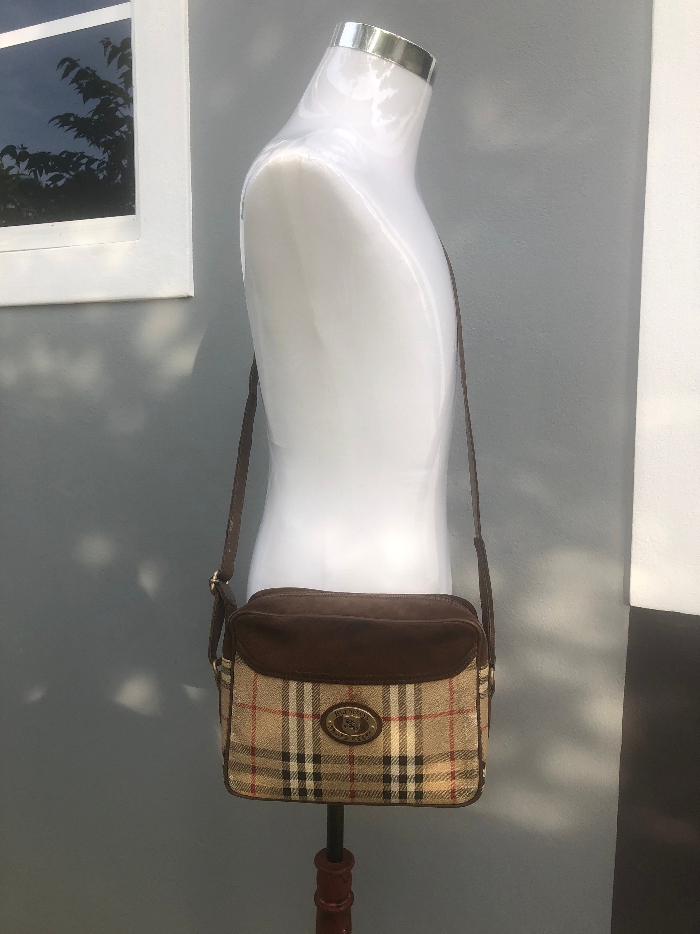 Burberry Denim Check Plaid Trim Pochette