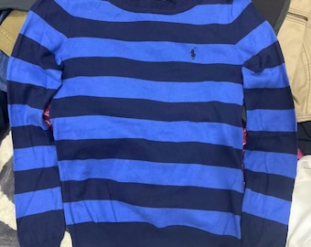 vintage Ralph Lauren Sport - Pull à col bateau rayé bleu et bleu marine