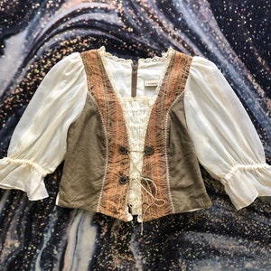 Vintage Linen Folk Top Romantic Beige Dirndl Boho Corset