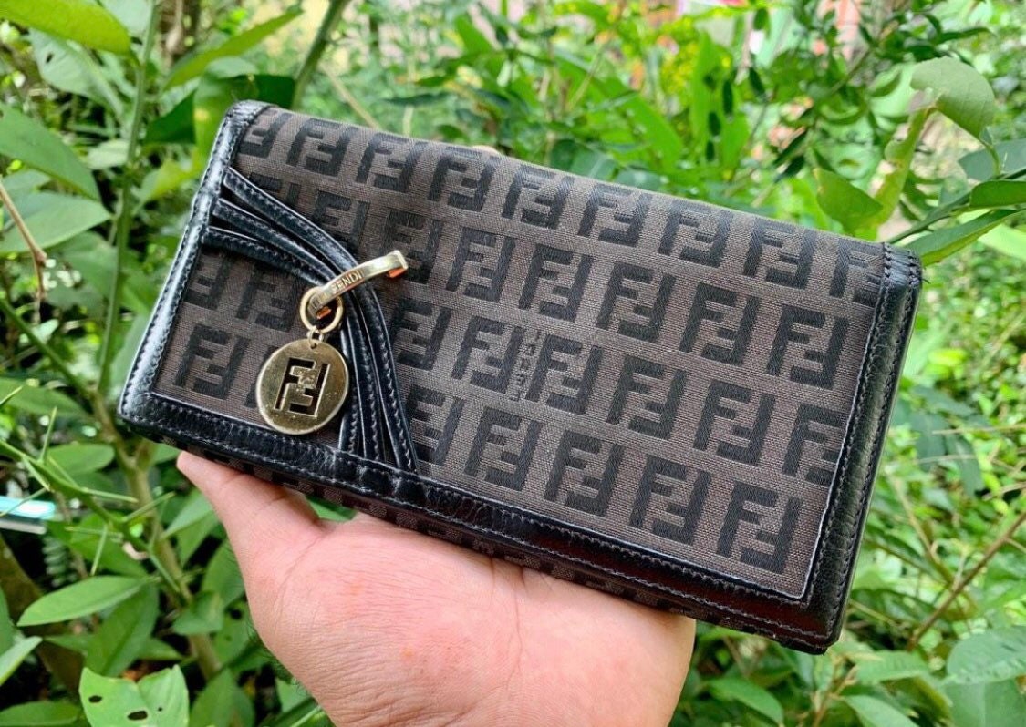 Authentic Fendi Monogram Zucchino Continental Wallet Purse / Made In Italy  / Fendi Bag / Vintage Bags