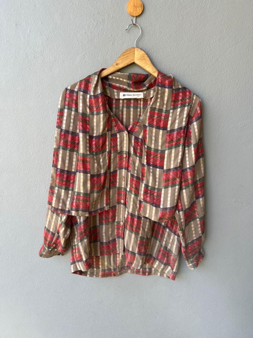 Tailleur Pierre Balmain Authentique – Veste Oversize Et Jupe Carreaux Tartan, Occasion TB