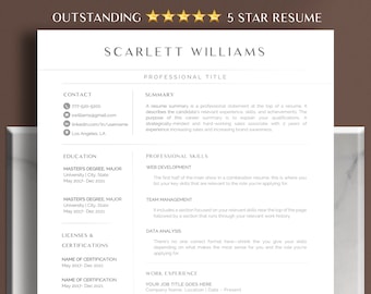 Combination Resume Template Word & Apple Pages Mac | Skills Based Resume for Career Change, Skills Resume | Hybrid Functional Cv Template