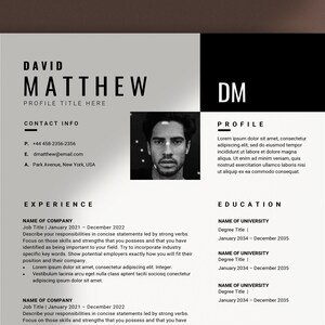 Creative Resume Template Word, Google Doc Resume with Photo, Cv Template, Black and White, Instant Download, Lebenslauf Vorlage