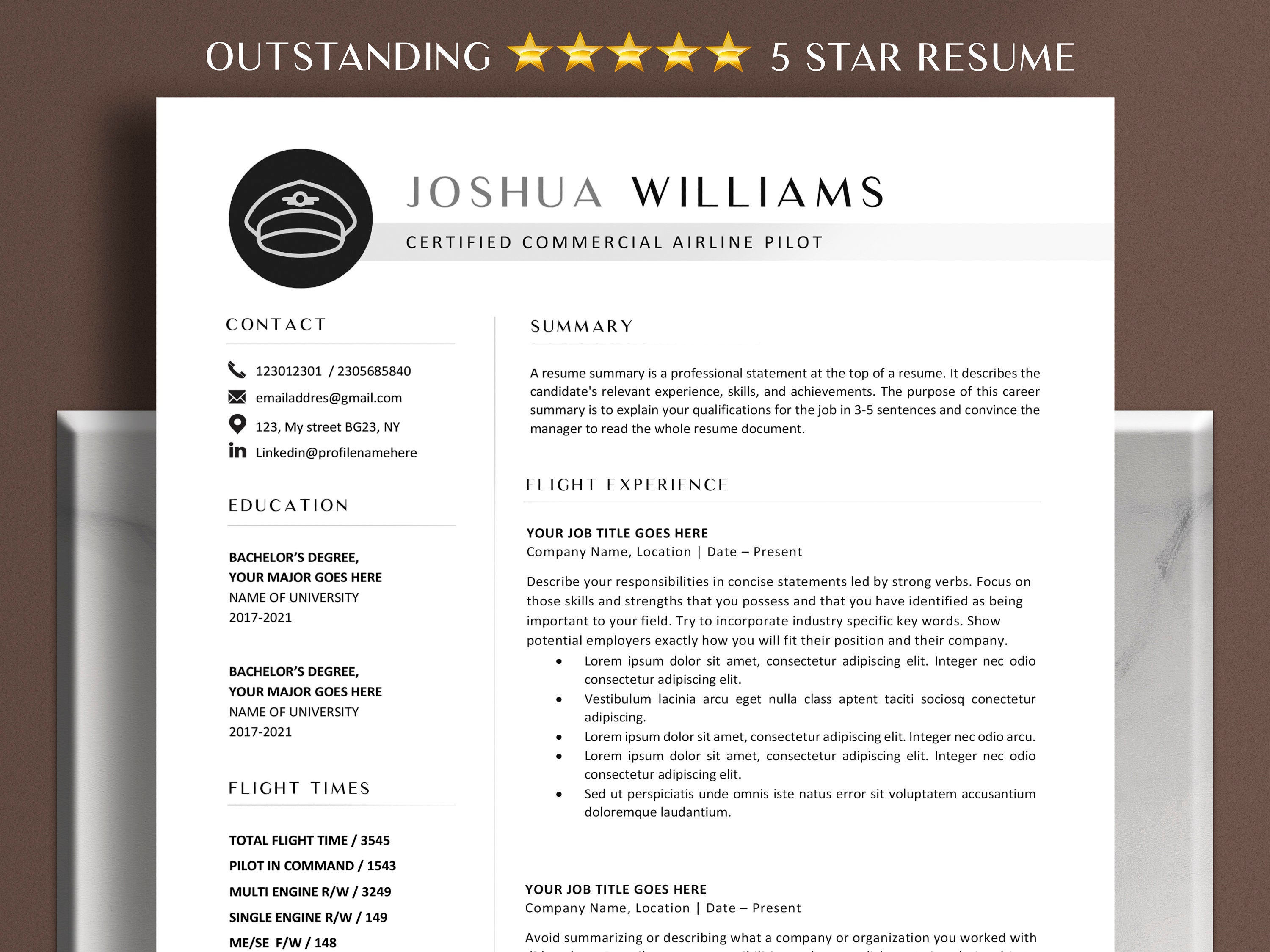 Airline Pilot Resume Template Word Professional Commercial Pilot Cv 