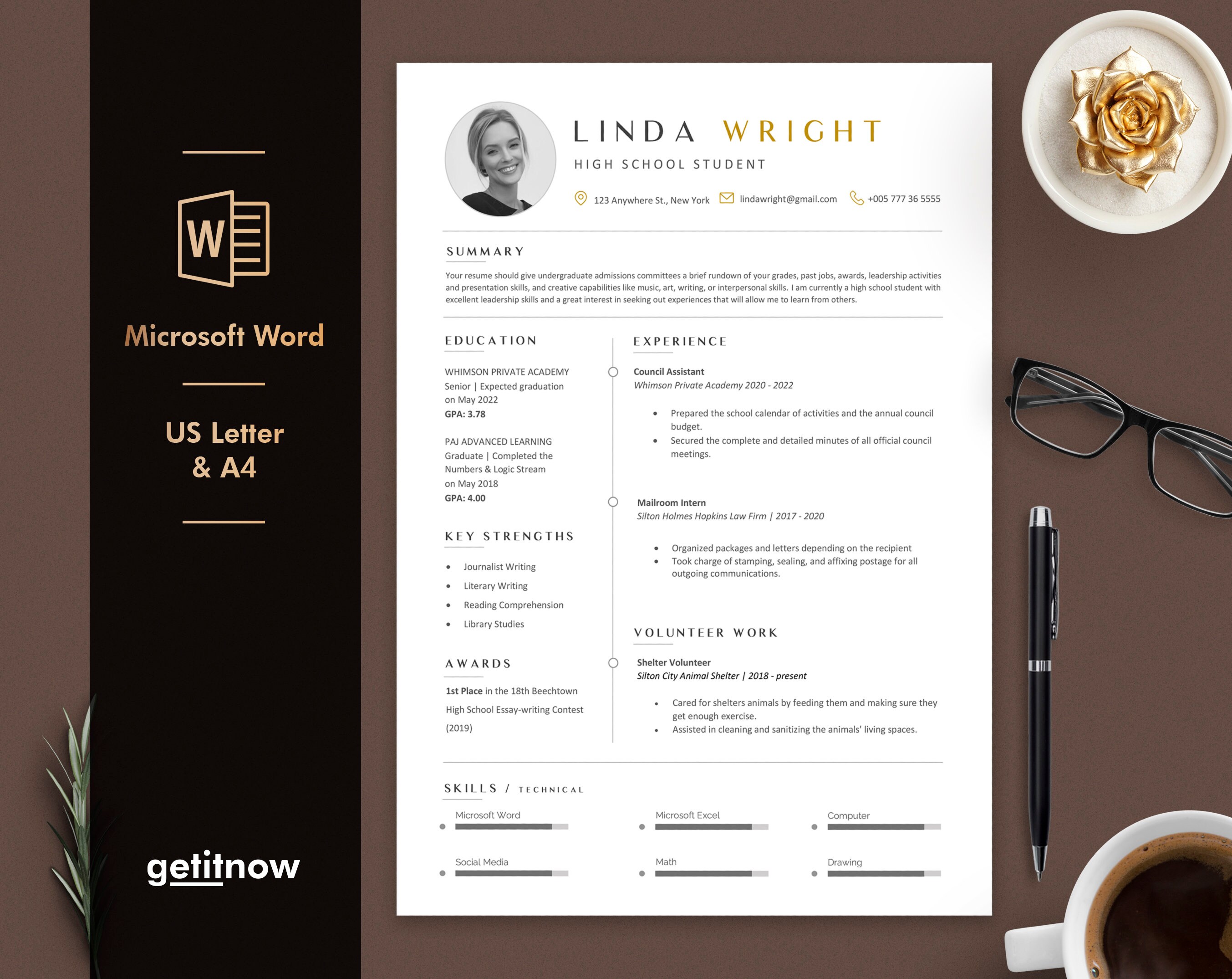 College Student Resume Template Microsoft Word & Google Docs, College ...