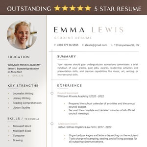 Resume Template for High School Students in Google Docs, Word and PDF Format, Resume for Students With No Experience, College Application