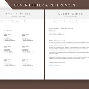 May include: A resume and cover letter for an accountant position. The cover letter is addressed to Mr. Johnson and highlights the applicant's experience as a summer associate for the university accounting department. The resume includes a section for references with contact information for Jessica Smith.