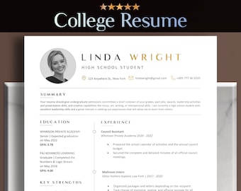College Student Resume Template Microsoft Word & Google Docs, College Application,College Admission,Professional Cv for High School Students