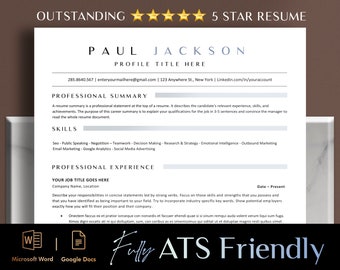 Ats Friendly Resume Template Word & Google Docs, ATS Executive Resume, Creative Resume, Modern CV Template Professional Cover Letter