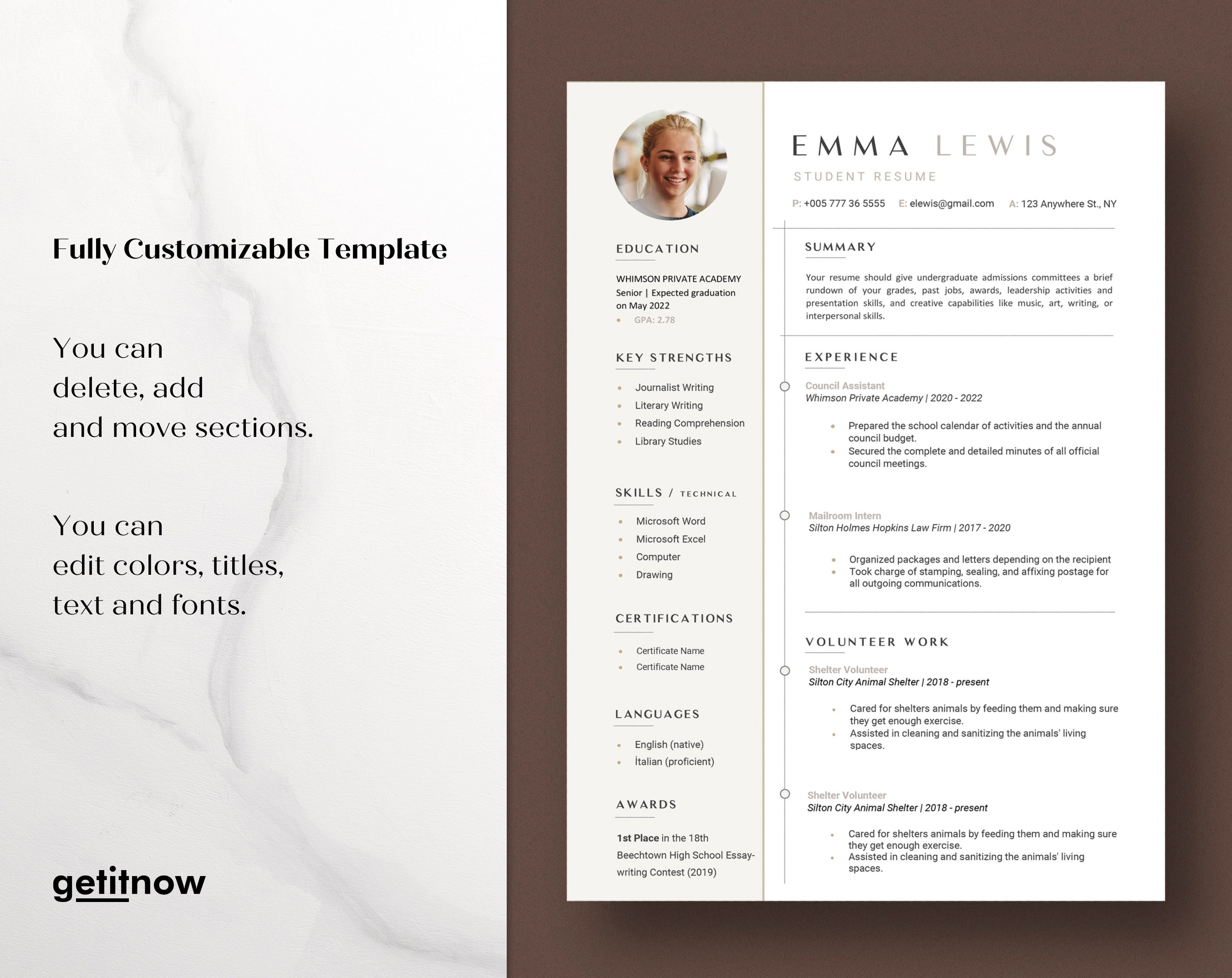 Resume Template for High School Students in Google Docs, Word and PDF ...