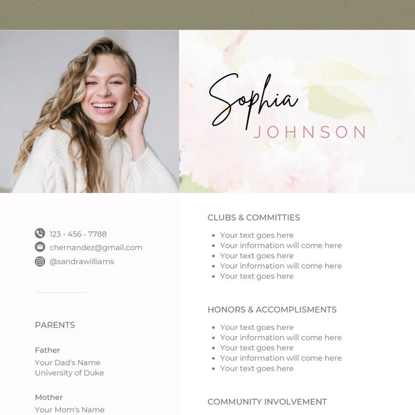 Sorority Resume Template With Photo and Cover Letter, Canva, Light Pink Sorority Template, Sorority Cv Template, Rush Resume, Girly Resume