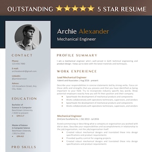 Professional Cv Template with Photo - Modern 2 Page Resume Template Word -  Resume Google Docs - Curriculum Vitae - Best Resumes for Career