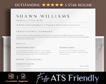 ATS Compliant Resume Template for Word, Google Docs Resume Template, ATS Compatible Resume Instant Download, Executive Resume Template