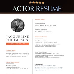 Theatre Resume Template Google Docs | Theatre Actor Resume | Technical Theatre Resume | Acting Resume Template | Beginner Actor Cv Template