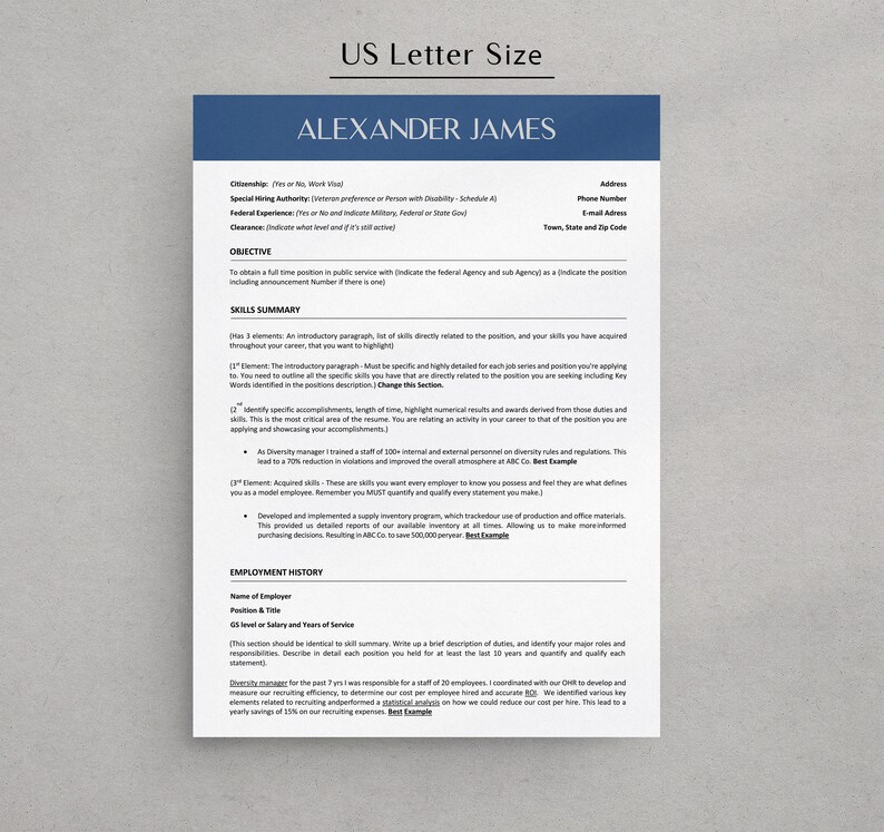 May include: A resume template with the title "Alexander James" at the top. The resume includes sections for "Objective", "Skills Summary", and "Employment History".