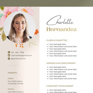 Plantilla de currículum de hermandad de mujeres con foto, currículum de paquete de hermandad digital + carta gratis, mejor hermandad de currículum urgente, Cv social editable Canva