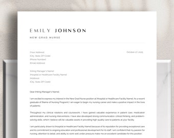 New Graduate Nurse Cover Letter Template, Nursing Student Cover Letter, Nurse Cover Letter, Microsoft Word & Apple Pages