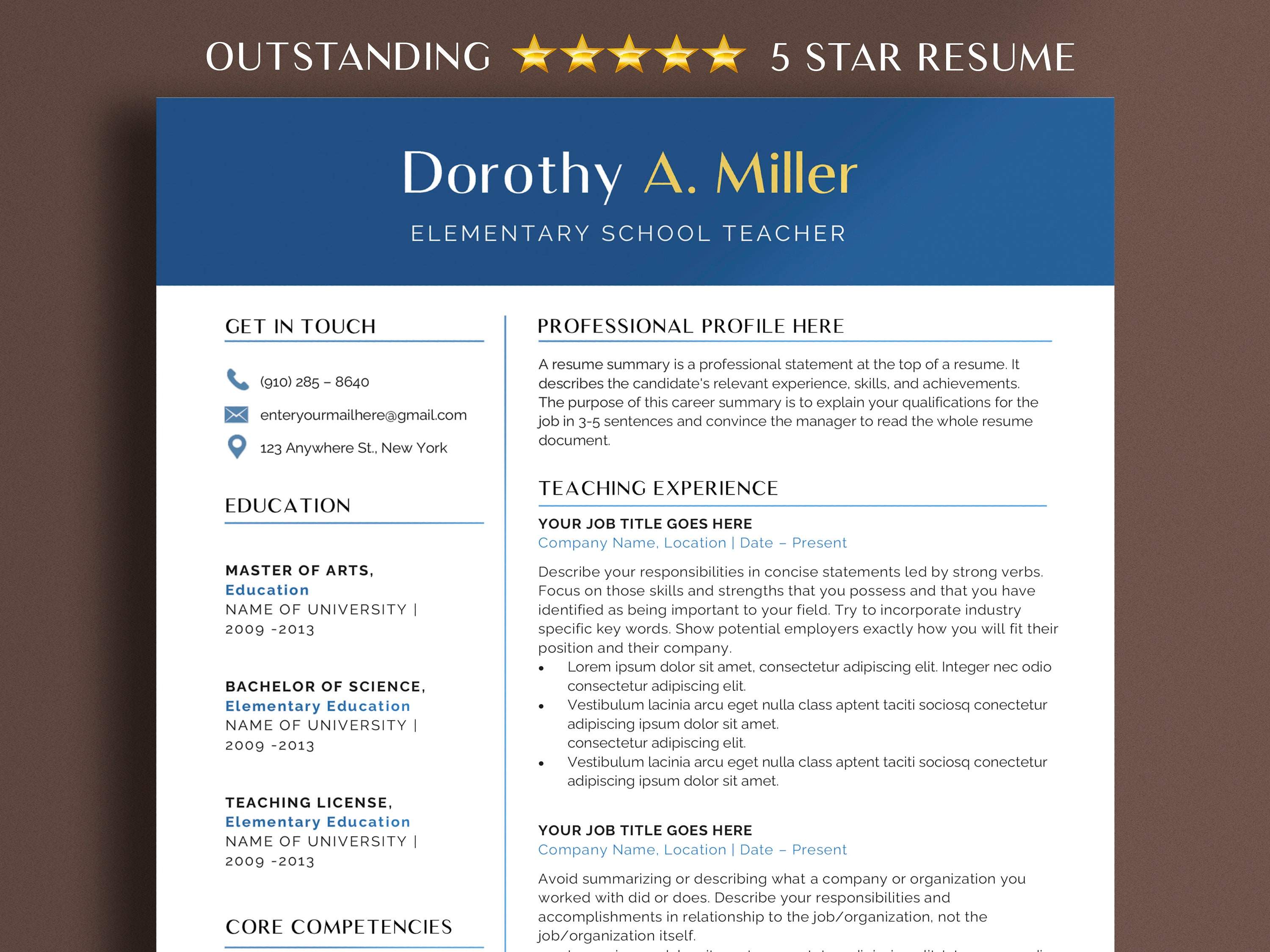 Experienced Elementary School Teacher Resume Template Word Etsy