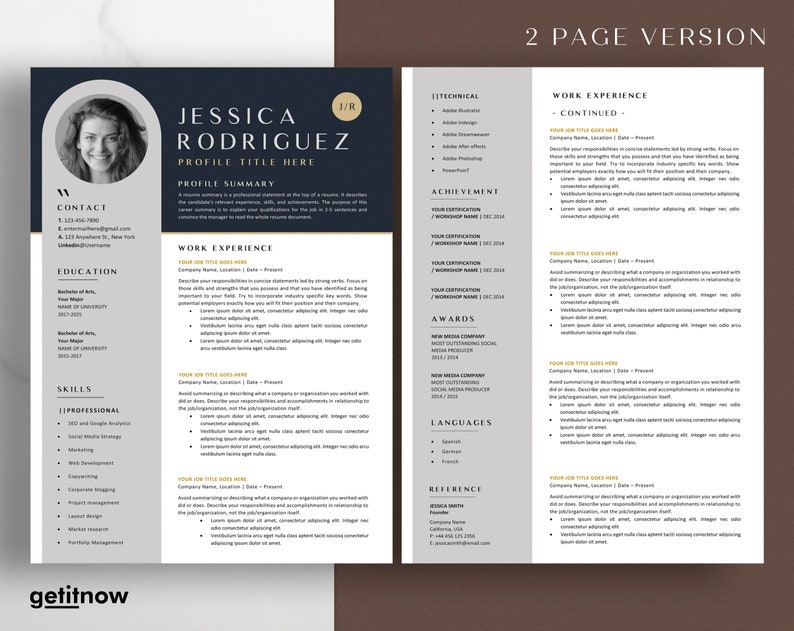 Resume Template Google Docs CV Template Professional Resume Etsy