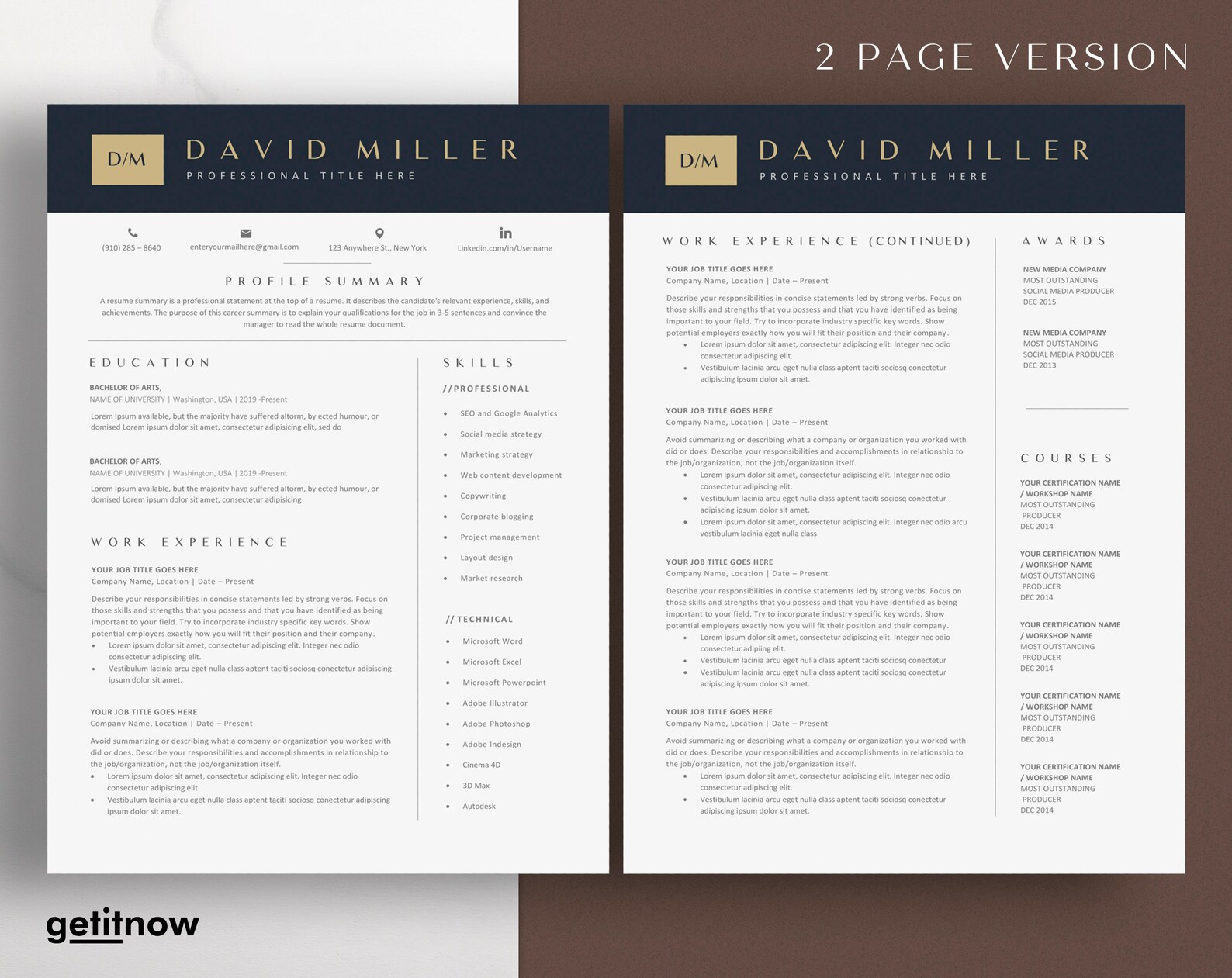 Resume Template, Professional Modern Resume Template for Word & Google ...